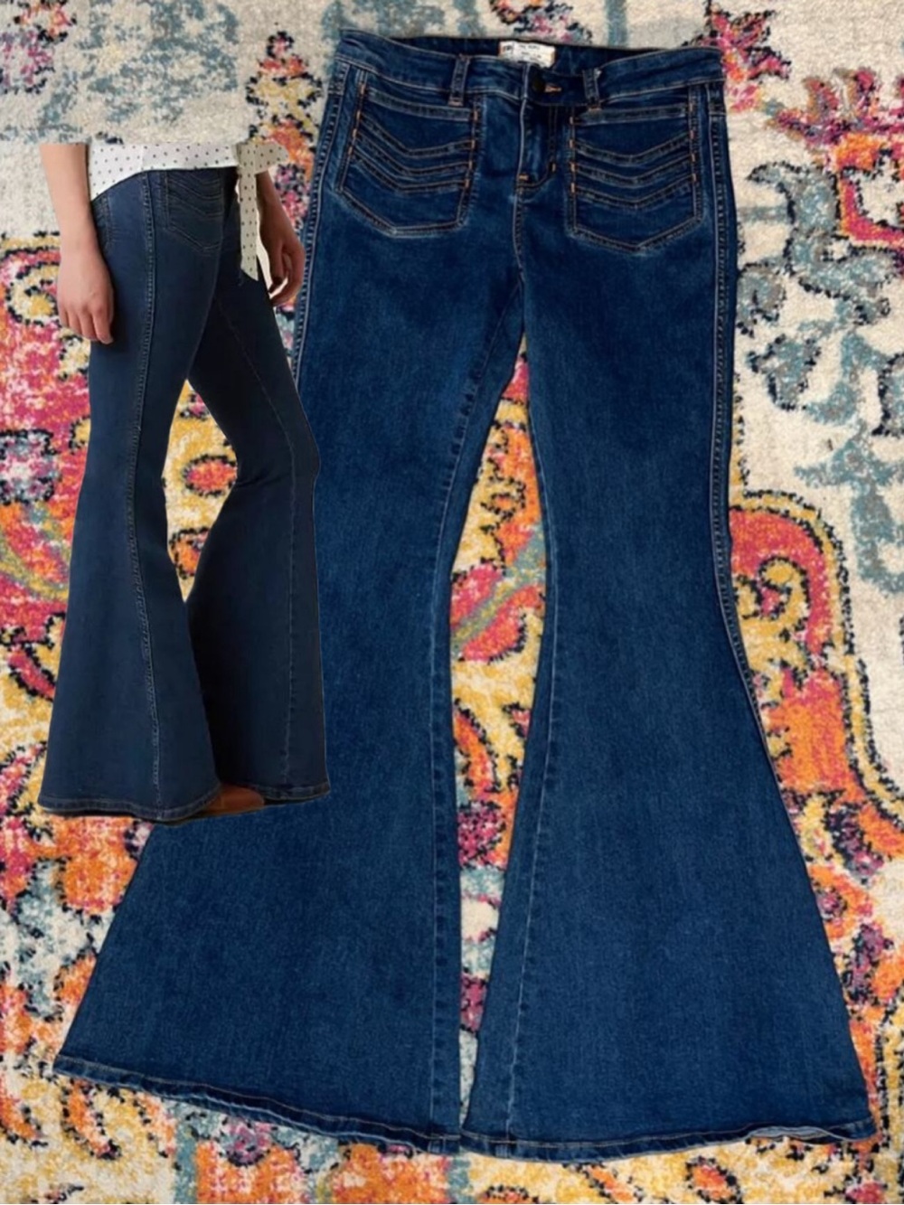 Free People STELLA Super Flare Jeans Denim Bell Bottoms Size 28